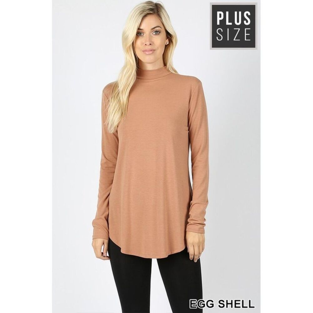 World of Leggings Premium Long Sleeve Mock Neck Round Hem Plus Size Top